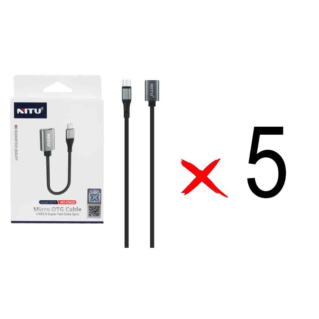 تبدیل NITU OTG TO micro USB  مدل CN20 - مشکی خاکستری (گارانتی 18 ماه تعویض نیکان همراه) (بسته 5 عددی)
